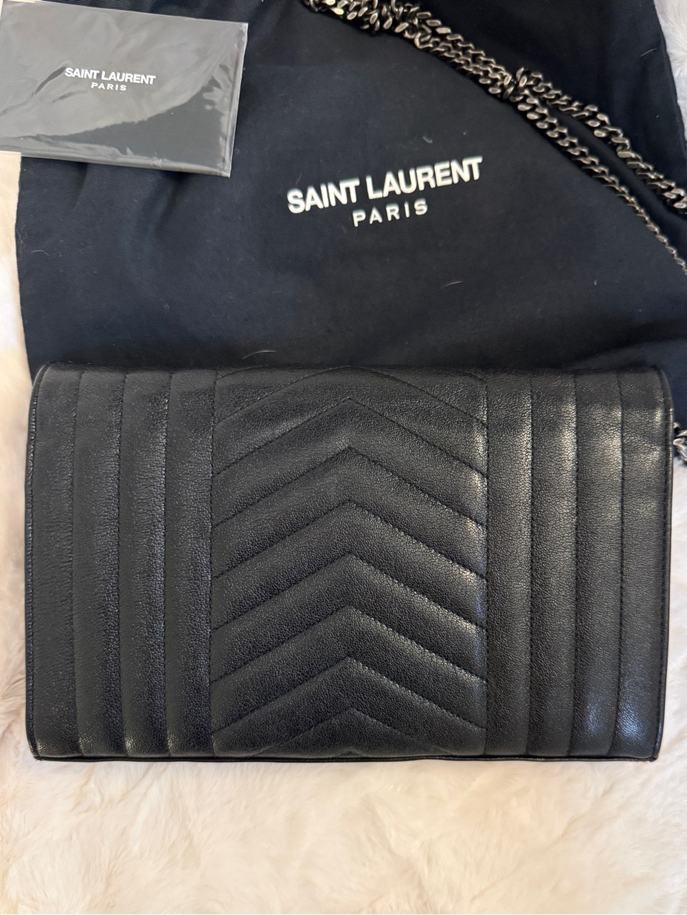 Saint Laurent Triquilt black wallet on chain WOC with aged silver hardware - Picture 2 of 10